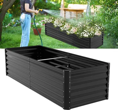 Image de Hengda Bac de jardin surélevé, bac à plantes, bac à herbes Cadre de rehausse 240x90x60cm noir