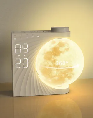 Produktbild von Mondlampe mit Wecker, 360 Grad Lichtwecker, 10 Klänge, Doppelwecker, für Schlafzimmer
