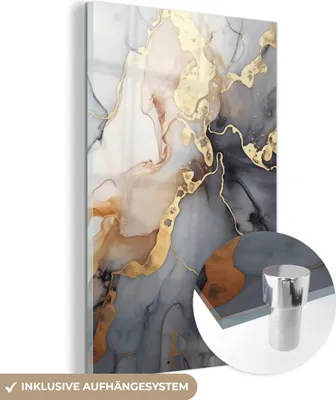 Produktbild von MuchoWow Glasbilder - Bilder auf Wandbild - Foto auf Glas Marmor - Schwarz - Gold - Weiß 20x30 cm Wanddekoration aus Glas - Acrylglasbild - Acrylbilder - Acrylglas