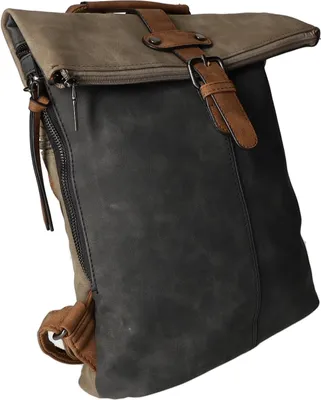 Produktbild von Rucksack DI-2009 aus glattem Kunstleder, Schwarz, 32x33x8,5 cm, mit Überschlag und Magnetknopf