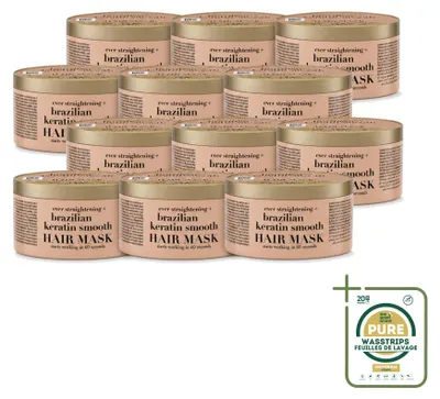 Produktbild von 12 x OGX Brazilian Keratin Smooth Haarmasker - Herstel & Glanzendes Haar - 300 ml - Vorratspackung - 12 Stücke