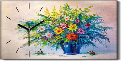 Produktbild von Küche Wohnzimmer Wand Leinwand Uhr 60x30 Malerei Abstrakte Kunst Blumen - schwarze Hände