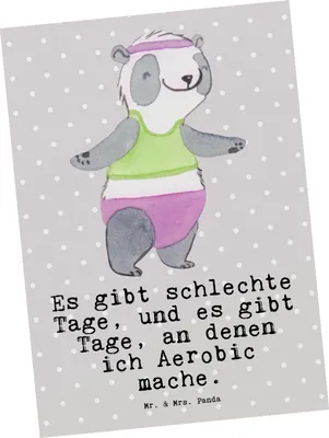 Produktbild von Mr. & Mrs. Panda einzelkarte Panda Aerobic - Grau Pastell - Geschenk, Kunstkarten, Fitnessstudio, Fitness, Postkarte, Ansichtskarten, Grußkarte, Ansichtskarte, Postkarten