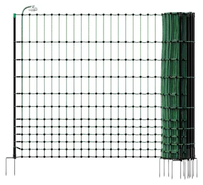 Produktbild von farmNET Hühnerzaun 50m, Geflügelnetz, 112cm, 16 Pfähle, 2 Spitzen, grün, elektrifizierbar