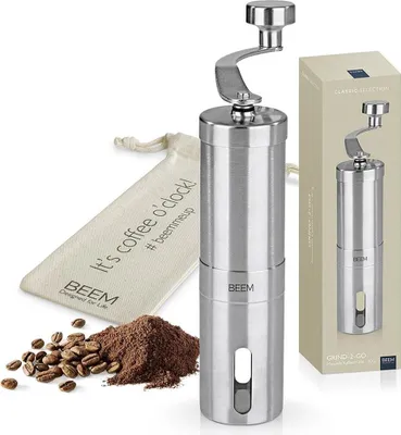 Produktbild von BEEM GRIND-2-GO Manuelle Kaffeemühle 40 g Kegelmahlwerk Mahlgrad-Einstellung stufenlos Baumwollbeutel Kaffeemühle manuell Edelstahl Kaffee Barista