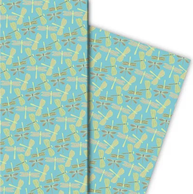 Produktbild von Schickes Sommer Geschenkpapier mit Libellen, hellblau - G10098, 32 x 48cm