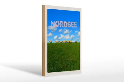 Produktbild von Holzschild Reise 20x30cm Nordsee Wolken Wiese Schafe Natur