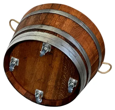 Produktbild von Holzfass als Pflanzkübel, halbiertes Weinfass geölt (D70 cm) mit Halteschlaufen und Rollen