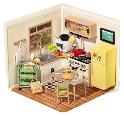 Image de Modèle de maison en bois, cuisine miniature, kit de construction DIY, DW008