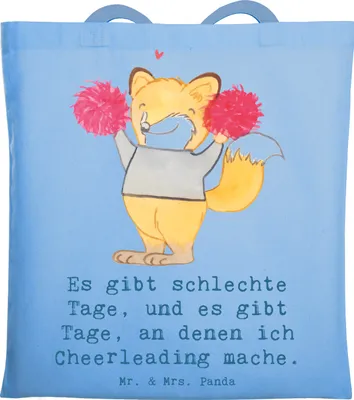 Produktbild von Mr. & Mrs. Panda Baumwolltasche Fuchs Cheerleader - Sky Blue - Geschenk, Einkaufstasche, Turn Club, Laptoptasche, Cheerleading, Shopping Tasche, Jutebeutel, Turnen