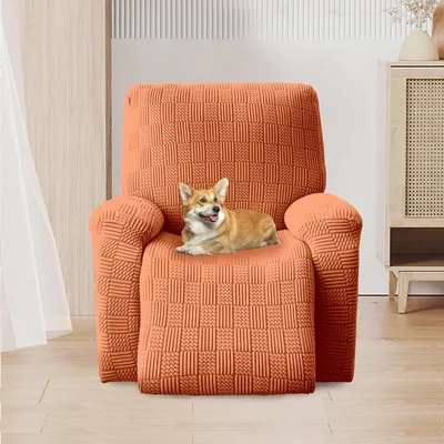 Obrázek produktu pro Kryt na relaxační křeslo Stretch Cover, elastický kryt na relaxační křeslo, 4-dílný kryt na křeslo, protiskluzový kryt s elastickým spodním dílem, oranžový