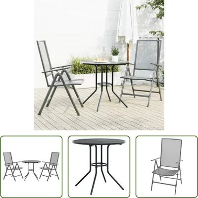 Produktbild von The Living Store Gartenstuhl-Set 3-tlg. Verstellbar Pulverbeschichteter Stahl