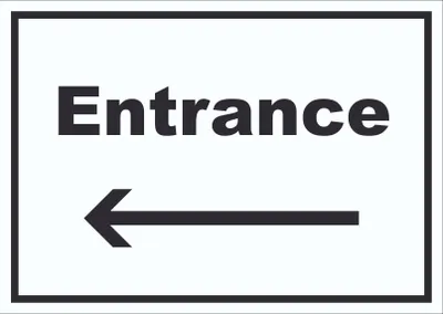 Produktbild von Entrance Schild mit Text und Richtungspfeil links Eingang waagerecht A3 (297x420mm)