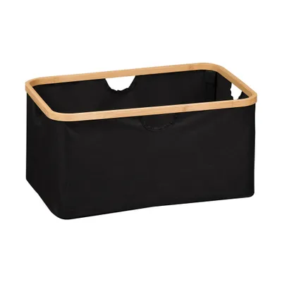 Produktbild von KESPER Aufbewahrungskorb Wäschekorb – Bambusgestell & recycelter Polyester – faltbar, schwarz – 54 x 37 x 26 cm – mit Grifföffnungen – 19436