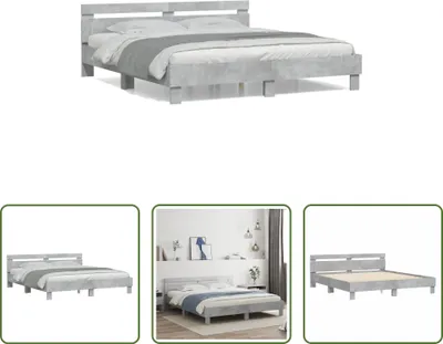 Produktbild von The Living Store Bettgestell mit Kopfteil Betongrau 200x200 cm Holzwerkstoff