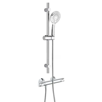 Produktbild von GROHE Duscharmatur Precision Flow, Duschsystem mit BELVIT Duschstange, Handbrause ohne Regendusche, 3 Strahlarten mit Sicherheitssperre