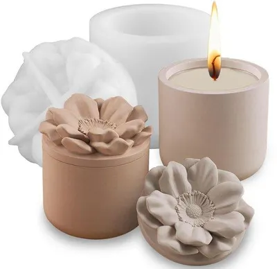 Produktbild von Unyqoos® Silikon-Gießformen mit Blumenmotiv – flexible, spülmaschinenfeste Formen für Gipsbecher, Duftkerzen und Seifen