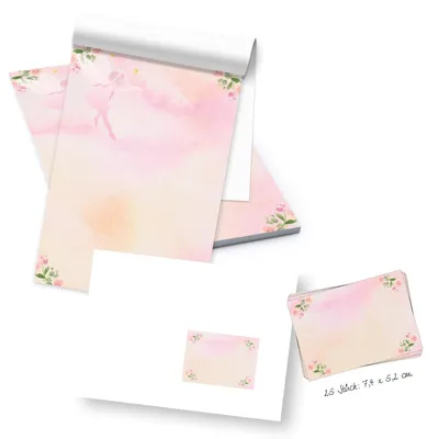 Produktbild von Logbuch-Verlag kleiner Schreibblock DIN A5 rosa grün mit 50 Blatt + 25 Briefumschläge + Etiketten - Briefpapier Block zum Schreiben & Basteln für Kinder