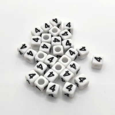 Image de Perles pour lettres, 30 pièces, 6x6 mm, blanc avec noir, carré, chiffre 4