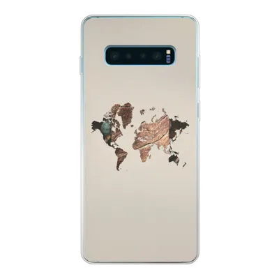Produktbild von MuchoWow® Handyhülle Schutzhülle Hülle für Samsung Galaxy S10 Plus Weltkarte - Holz - Braun Silikon Softcase Handy Hülle - Schutzhülle