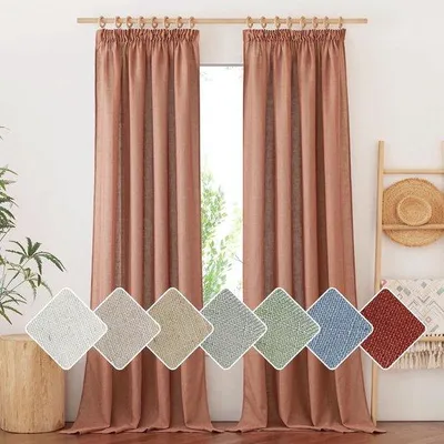 Productafbeelding van Unyqoos® Boho-linnen gordijnen, set van 2, met plooiband, semi-transparant, 140x245 cm per stuk, 30% linnen – geschikt voor gordijnroede, railsysteem en touwsysteem