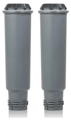 Two gray water filters are shown side-by-side against a white background.