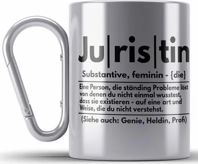 Produktbild von Trendation - Juristin Edelstahl Tasse Karabiner Geschenk Anwalt Jura Studentin Examen Geschenkidee Frauen (Silber)