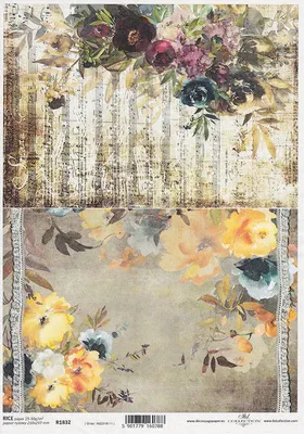 Image de ITD Papier de riz découpage Papier de bricolage souple, R1832 fleurs, notes, ruban, dentelle, aquarelle,