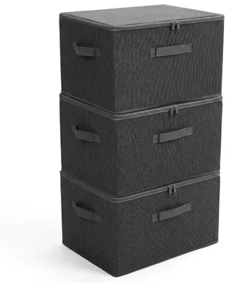 Produktbild von Sekey Aufbewahrungsboxen Stoffboxen mit Deckel 45 L Stapelbar Faltbar 3er Set Ordnungsbox Organizer für Kleidung Vliesstoff Kleiderschrank und Regal