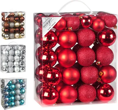 Produktbild von Weihnachtskugeln Mix Kunststoff, 50er Set, Farbe:rot