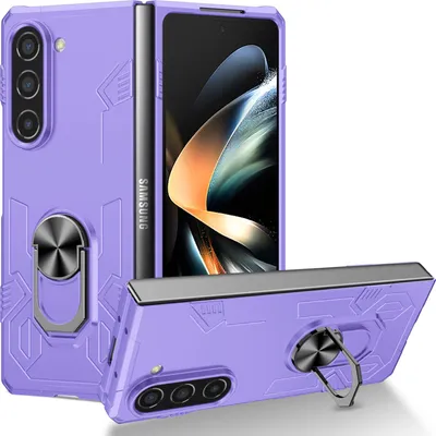 Produktbild von Galaxy Z Fold5 Hülle, Robust Harter PC Stoßfest Ringhalter Ständer Schutzhülle für Samsung Galaxy Z Fold 5 Lila