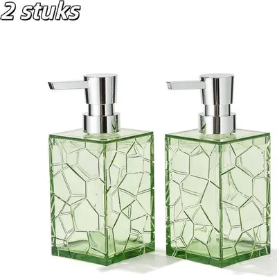 Image de 2 distributeurs de savon liquide en acrylique, vert, pour la salle de bains et la cuisine