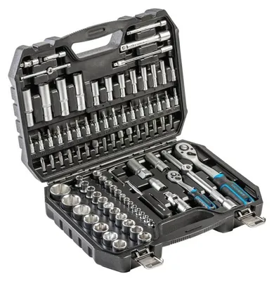 Produktbild von HÖGERT TECHNIK Werkzeugset 95-teilig, CrV, Ratschen 1/4" und 1/2", Steckschlüsselsatz, Schraubendreherbits und Zubehör, Chrom-Vanadium-Stahl, in robuster Koffer