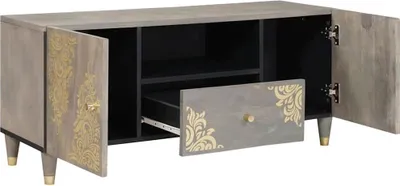 Image de Meuble TV avec étagère vidaXL, gris, 105 x 33 x 46 cm, bois massif de manguier