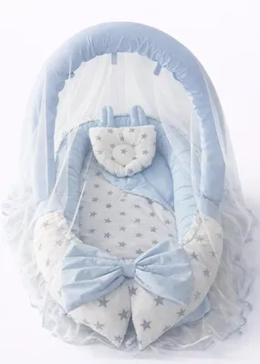 Image de Nid pour bébé avec arche de jeu et moustiquaire 90 x 50 cm bleu/blanc