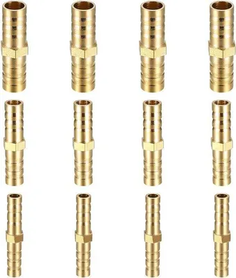 Immagine prodotto di Set di raccordi in ottone da 12 pezzi - raccordi a 2 vie e raccordi a T - per tubi dell'aria, del carburante e dell'acqua - 6 mm, 8 mm, 10 mm