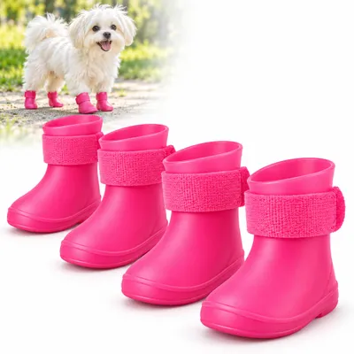 Produktbild von Hundeschuhe aus Silikon 4er-Set, wasserabweisend mit Klettverschluss & rutschhemmender Sohle – Pfotenschutz für Regen & Matsch – Rosé, Gr. XXL