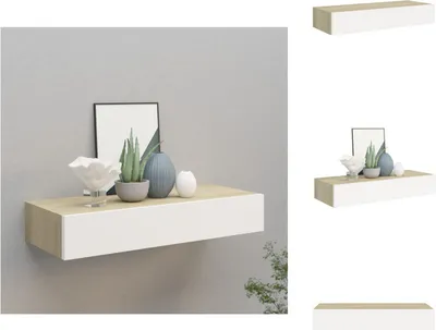 Zdjęcie produktu dla vidaXL Półka ścienna z szufladą w kolorze dębu i białym 60x23,5x10 cm MDF - Półki ścienne