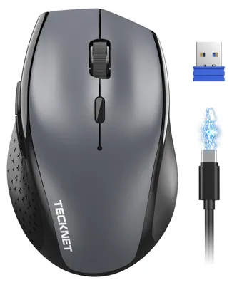 Produktbild von TECKNET PRO Kabellose Maus, Wiederaufladbar, Silent Funkmaus – Größe 2.4GHz Mouse, Grau
