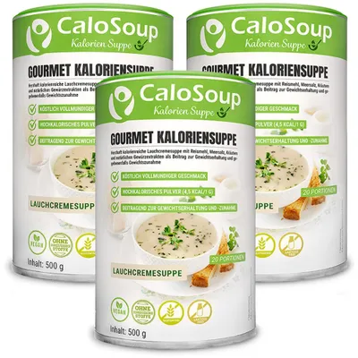 Produktbild von Hochkalorische Suppe für Gewichtszunahme I Nahrung hochkalorisch Gourmet Fertigsuppe mit vielen Kalorien I 20 Portionen CaloSoup (3 Lauchcreme Suppe)