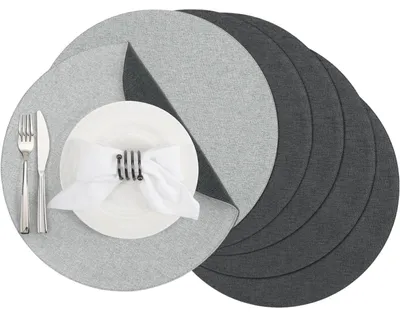 Obrázek produktu pro Podložky pod talíře do jídelny, oboustranné, kulaté, látkové, šedé, 8 ks, 38 cm