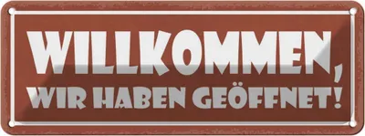 Produktbild von vianmo Blechschild 10x27 cm Wilkommen wir haben geöffnet Dekoration Spruch Zitat