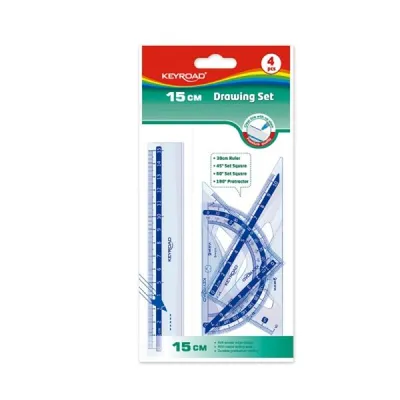 Obrázek produktu pro Plastová průhledná geometrická sada KEYROAD - 15cm pravítko, úhloměr, úhloměr