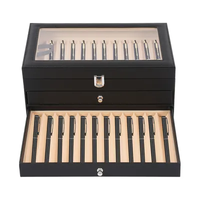 Produktbild von Stiftablagen Stiftanzeige 3 Schicht Stiftetui Stifte Display Box Veranstalter Schreibgeräteetui Aufbewahrungsbox Füllfederhalter mit Schubladen für Stifte Schwarz