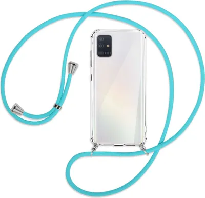 Produktbild von Handykette Backcover-Schutzhülle mit Band (Metall silberfarben) für Samsung Galaxy A51 (A515) - türkis