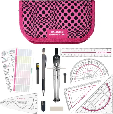 Produktbild von CALCUSO Geometrie Set PRO – Pinkes Mäppchen mit Zirkel, Geodreieck & Lineal