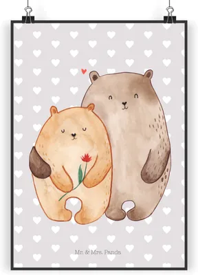 Produktbild von Mr. & Mrs. Panda Bild Bären Liebe DIN A4 - Grau Pastell - Geschenk, Wandbild, Kuscheln, Plakat, Freundin, wanddeko, Partner, drucke, Blume, Verknallt, Kunstdruck