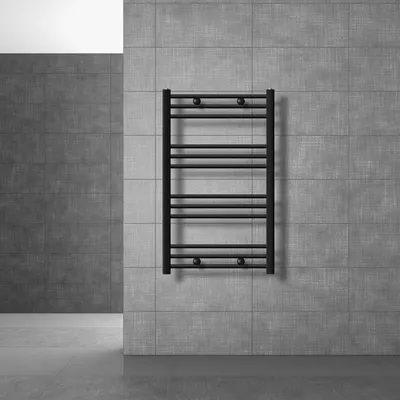 Obrázek produktu pro LuxeBath koupelnový radiátor Sahara 600x800 mm černý matný rovný s bočním připojením designový radiátor sušák na ručníky sušička ručníků, bez topného tělesa