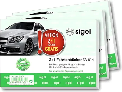 Produktbild von SIGEL T1179 Fahrtenbücher für PKW, 3er Set (3xFA614: A6 quer, 40 Blatt)