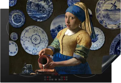 Produktbild von KitchenYeah© Herdabdeckplatte Milchmädchen - Das Mädchen mit dem Perlenohrring - Vermeer , 76x51cm, Küche Deko, Glaskeramikkochfeld Herdabdeckung, Abdeckplatte fùr Kochfeld